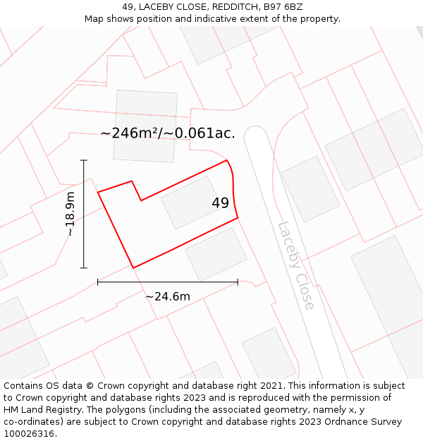 49, LACEBY CLOSE, REDDITCH, B97 6BZ: Plot and title map