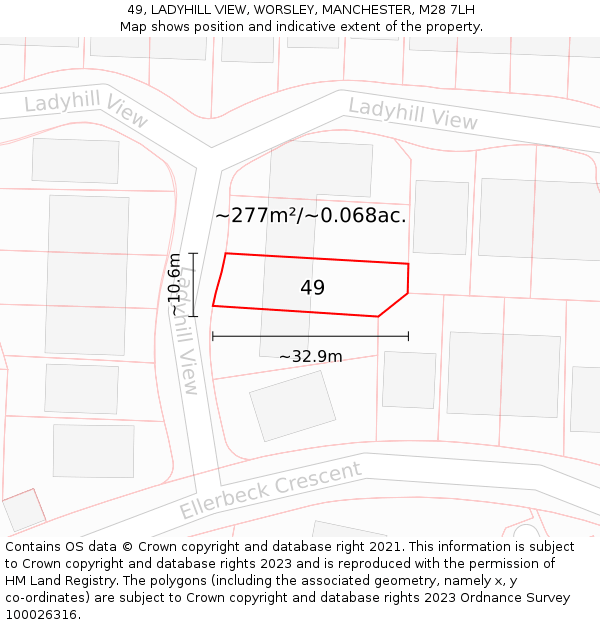 49, LADYHILL VIEW, WORSLEY, MANCHESTER, M28 7LH: Plot and title map