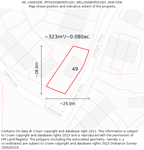 49, LAKESIDE, IRTHLINGBOROUGH, WELLINGBOROUGH, NN9 5SW: Plot and title map