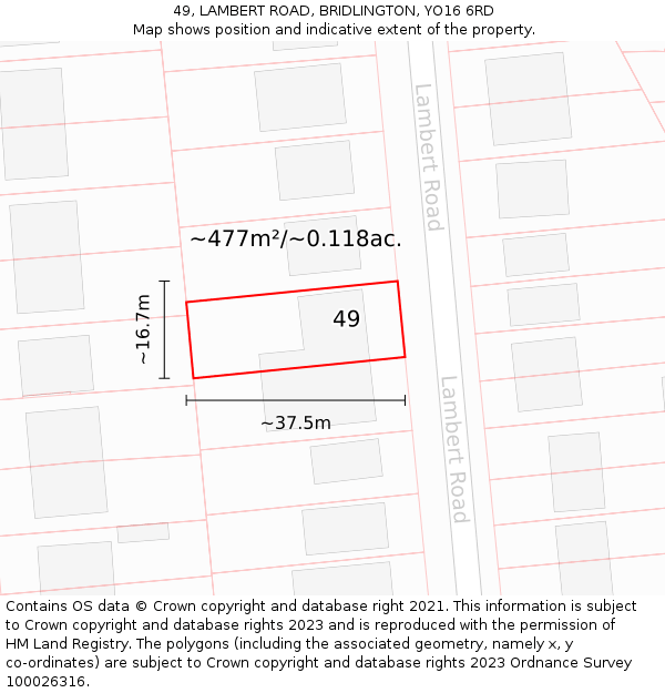 49, LAMBERT ROAD, BRIDLINGTON, YO16 6RD: Plot and title map