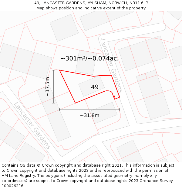 49, LANCASTER GARDENS, AYLSHAM, NORWICH, NR11 6LB: Plot and title map