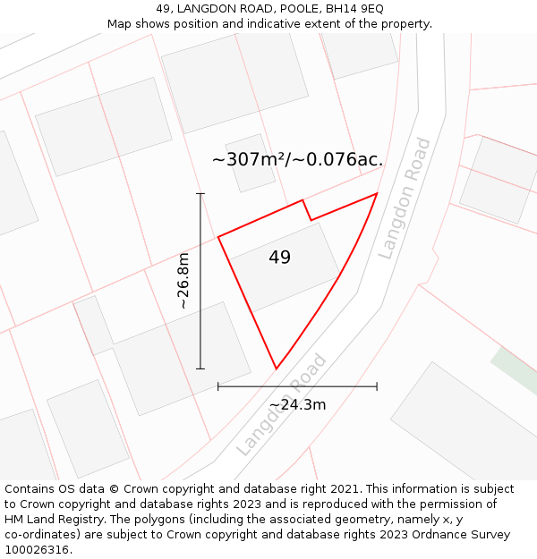 49, LANGDON ROAD, POOLE, BH14 9EQ: Plot and title map