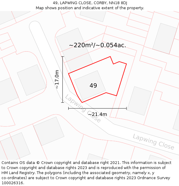 49, LAPWING CLOSE, CORBY, NN18 8DJ: Plot and title map