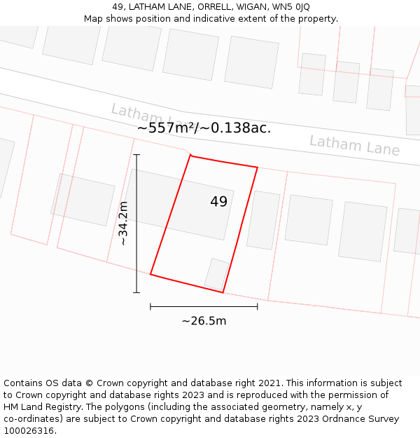 49, LATHAM LANE, ORRELL, WIGAN, WN5 0JQ: Plot and title map