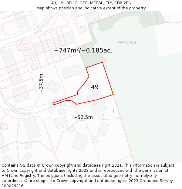 49, LAUREL CLOSE, MEPAL, ELY, CB6 2BN: Plot and title map