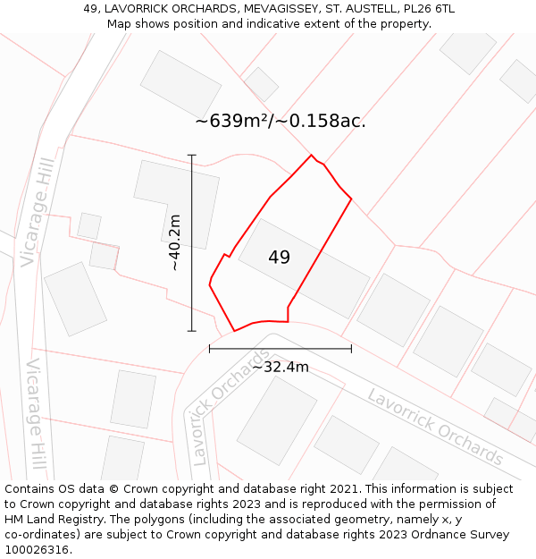 49, LAVORRICK ORCHARDS, MEVAGISSEY, ST. AUSTELL, PL26 6TL: Plot and title map