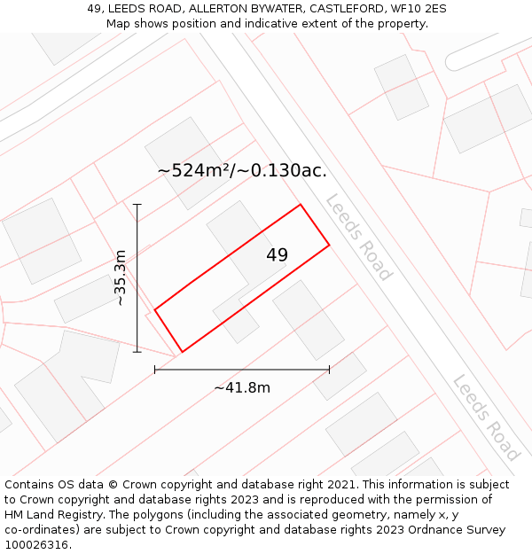 49, LEEDS ROAD, ALLERTON BYWATER, CASTLEFORD, WF10 2ES: Plot and title map