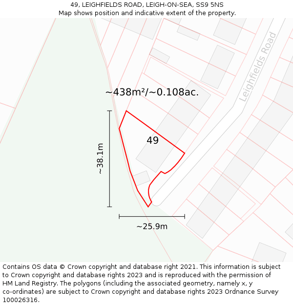 49, LEIGHFIELDS ROAD, LEIGH-ON-SEA, SS9 5NS: Plot and title map