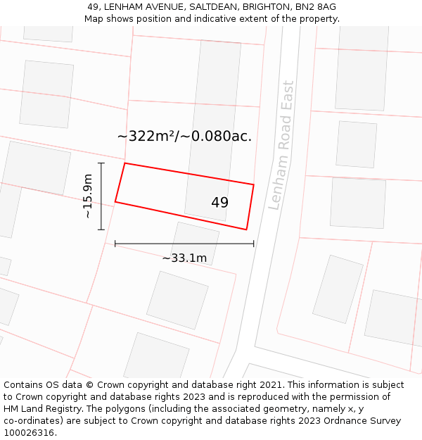 49, LENHAM AVENUE, SALTDEAN, BRIGHTON, BN2 8AG: Plot and title map