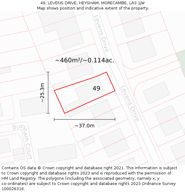 49, LEVENS DRIVE, HEYSHAM, MORECAMBE, LA3 1JW: Plot and title map