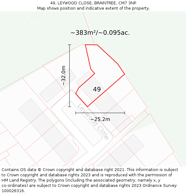 49, LEYWOOD CLOSE, BRAINTREE, CM7 3NP: Plot and title map