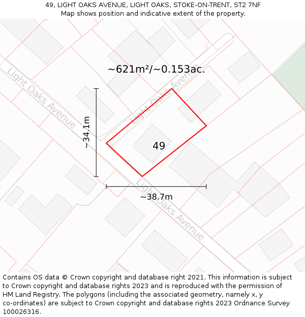 49, LIGHT OAKS AVENUE, LIGHT OAKS, STOKE-ON-TRENT, ST2 7NF: Plot and title map