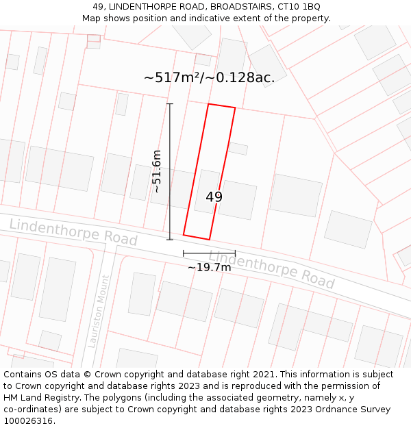 49, LINDENTHORPE ROAD, BROADSTAIRS, CT10 1BQ: Plot and title map