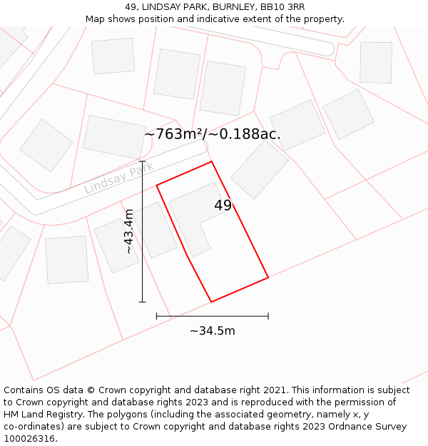 49, LINDSAY PARK, BURNLEY, BB10 3RR: Plot and title map