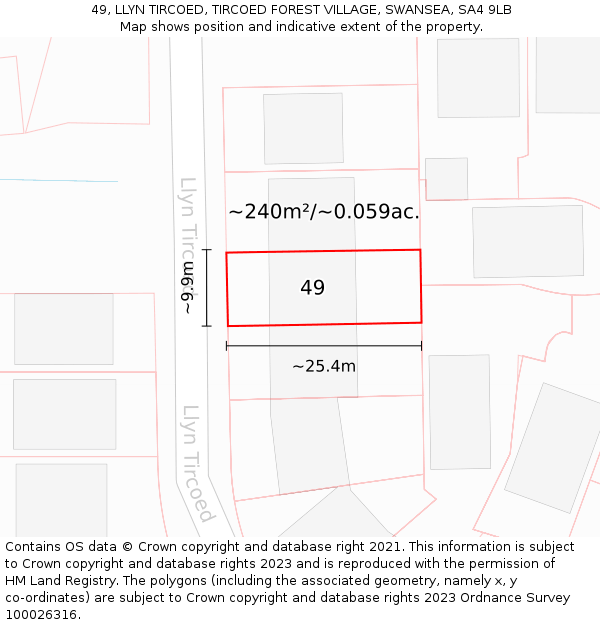 49, LLYN TIRCOED, TIRCOED FOREST VILLAGE, SWANSEA, SA4 9LB: Plot and title map