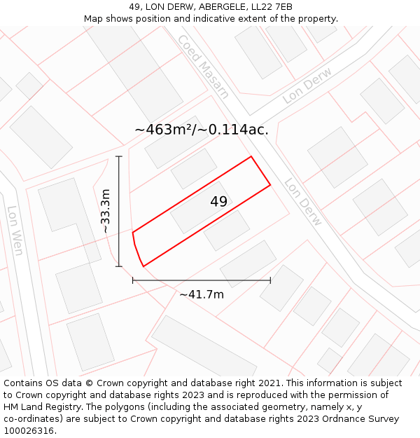 49, LON DERW, ABERGELE, LL22 7EB: Plot and title map