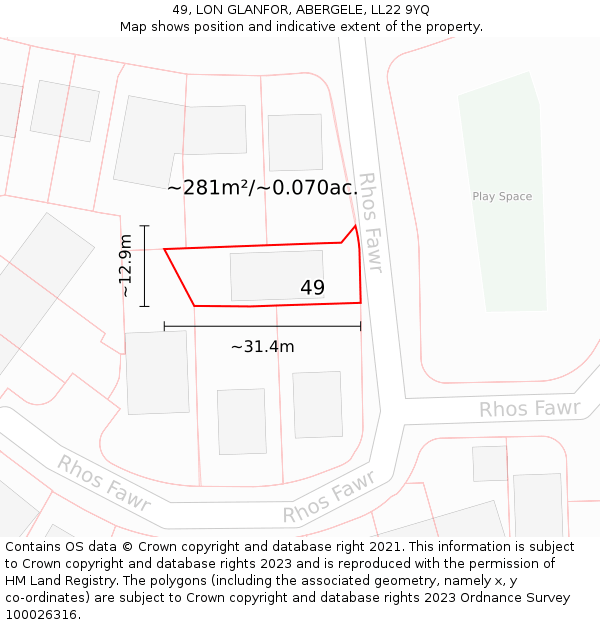 49, LON GLANFOR, ABERGELE, LL22 9YQ: Plot and title map