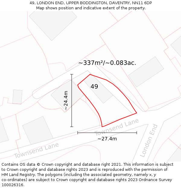 49, LONDON END, UPPER BODDINGTON, DAVENTRY, NN11 6DP: Plot and title map