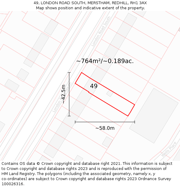 49, LONDON ROAD SOUTH, MERSTHAM, REDHILL, RH1 3AX: Plot and title map