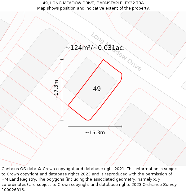 49, LONG MEADOW DRIVE, BARNSTAPLE, EX32 7RA: Plot and title map