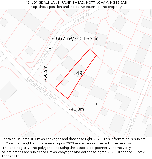 49, LONGDALE LANE, RAVENSHEAD, NOTTINGHAM, NG15 9AB: Plot and title map