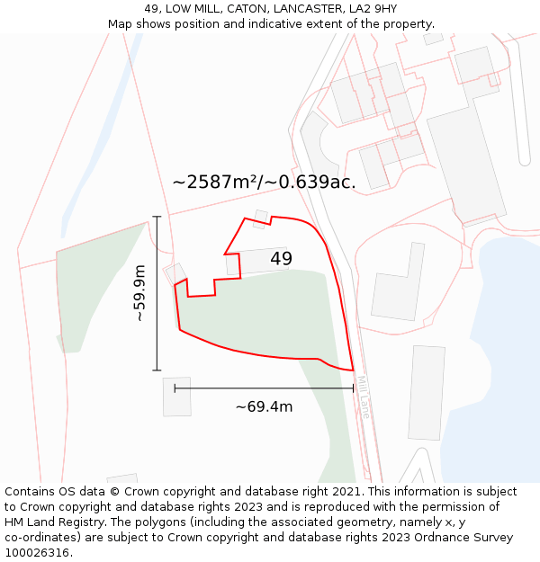 49, LOW MILL, CATON, LANCASTER, LA2 9HY: Plot and title map