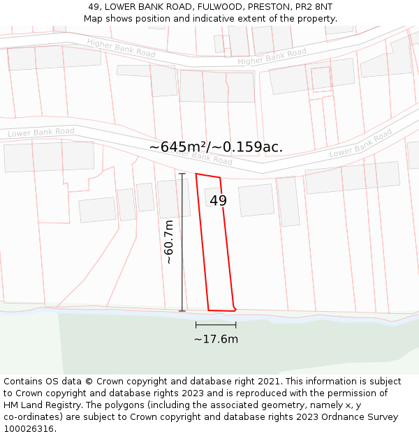 49, LOWER BANK ROAD, FULWOOD, PRESTON, PR2 8NT: Plot and title map