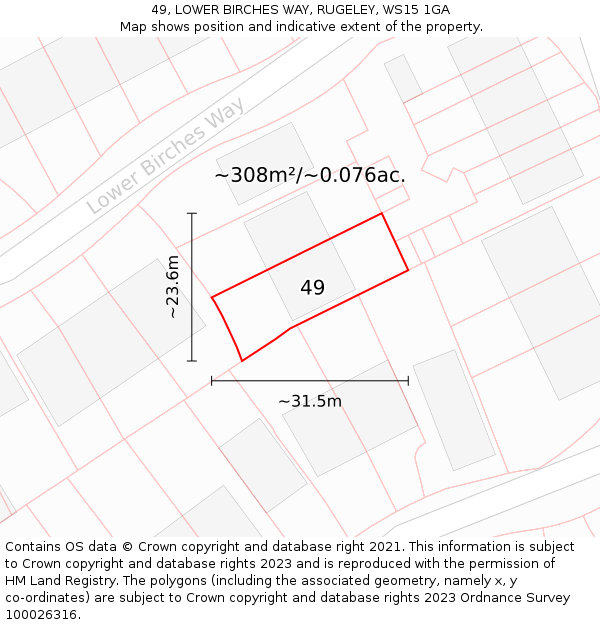 49, LOWER BIRCHES WAY, RUGELEY, WS15 1GA: Plot and title map