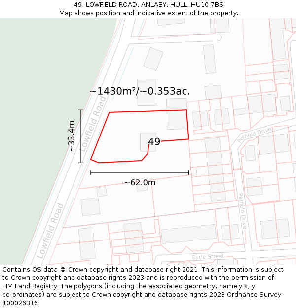 49, LOWFIELD ROAD, ANLABY, HULL, HU10 7BS: Plot and title map