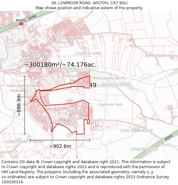 49, LOWMOOR ROAD, WIGTON, CA7 9QU: Plot and title map