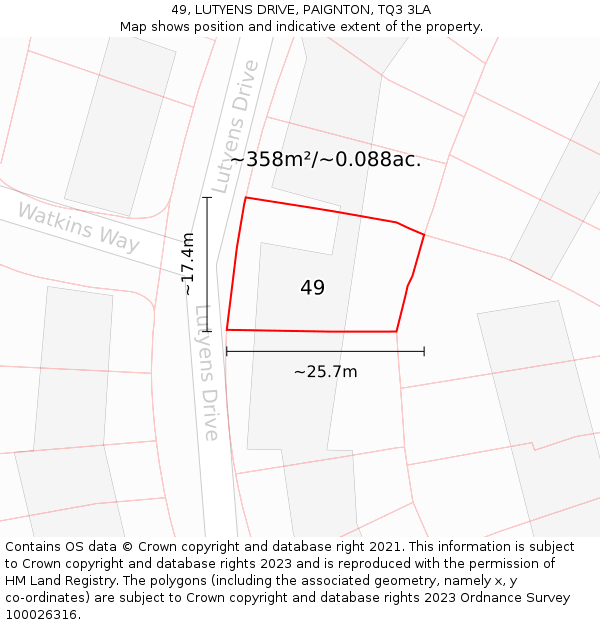 49, LUTYENS DRIVE, PAIGNTON, TQ3 3LA: Plot and title map