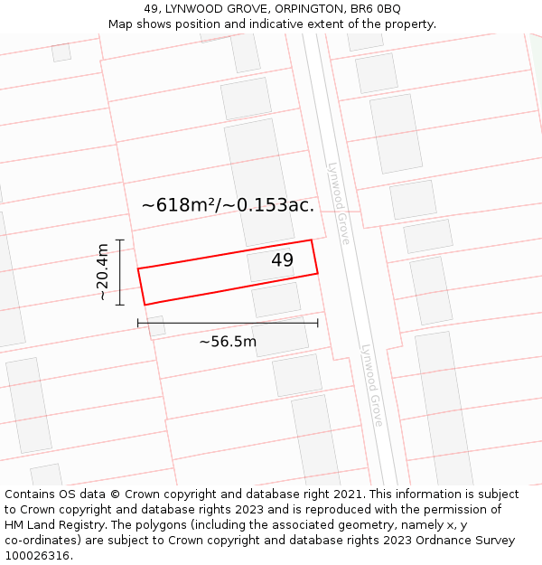 49, LYNWOOD GROVE, ORPINGTON, BR6 0BQ: Plot and title map