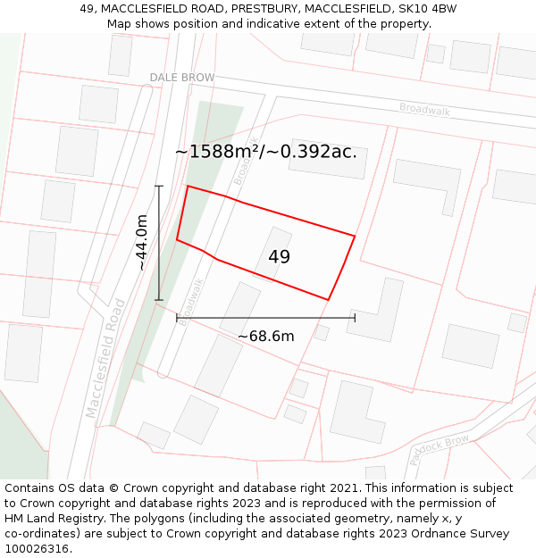 49, MACCLESFIELD ROAD, PRESTBURY, MACCLESFIELD, SK10 4BW: Plot and title map