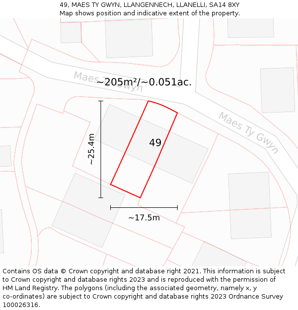 49, MAES TY GWYN, LLANGENNECH, LLANELLI, SA14 8XY: Plot and title map