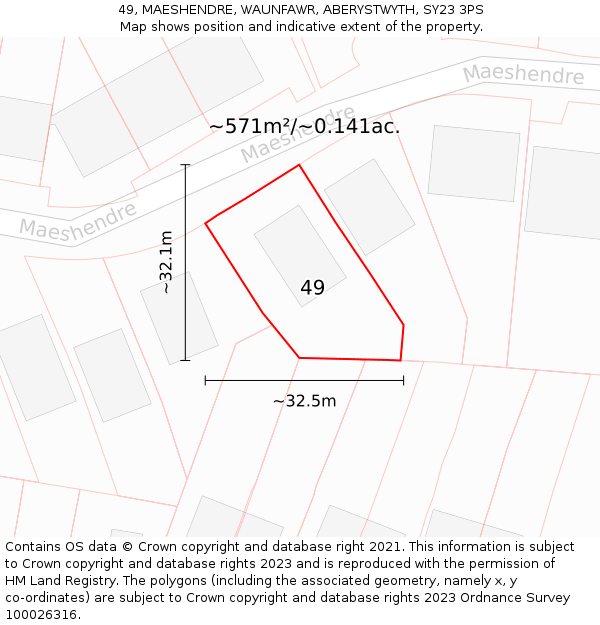 49, MAESHENDRE, WAUNFAWR, ABERYSTWYTH, SY23 3PS: Plot and title map