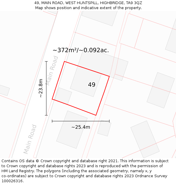 49, MAIN ROAD, WEST HUNTSPILL, HIGHBRIDGE, TA9 3QZ: Plot and title map