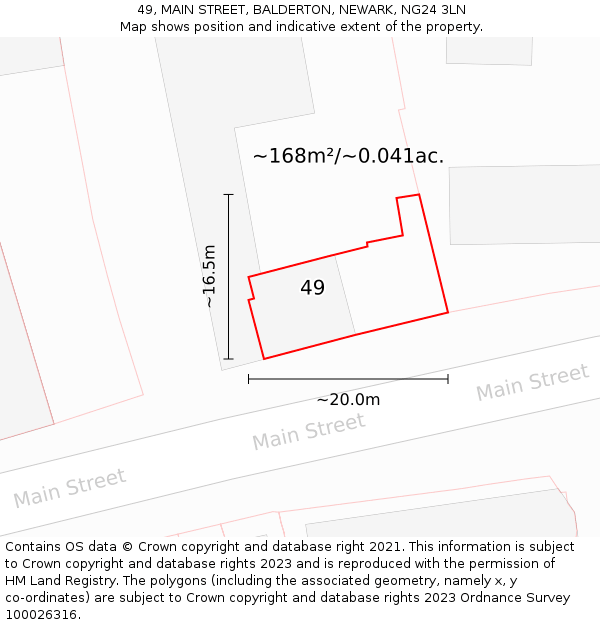 49, MAIN STREET, BALDERTON, NEWARK, NG24 3LN: Plot and title map