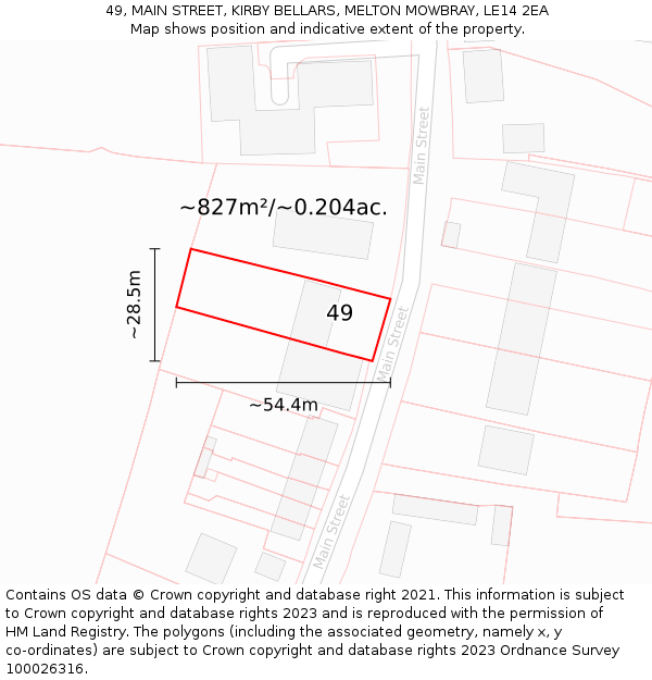 49, MAIN STREET, KIRBY BELLARS, MELTON MOWBRAY, LE14 2EA: Plot and title map