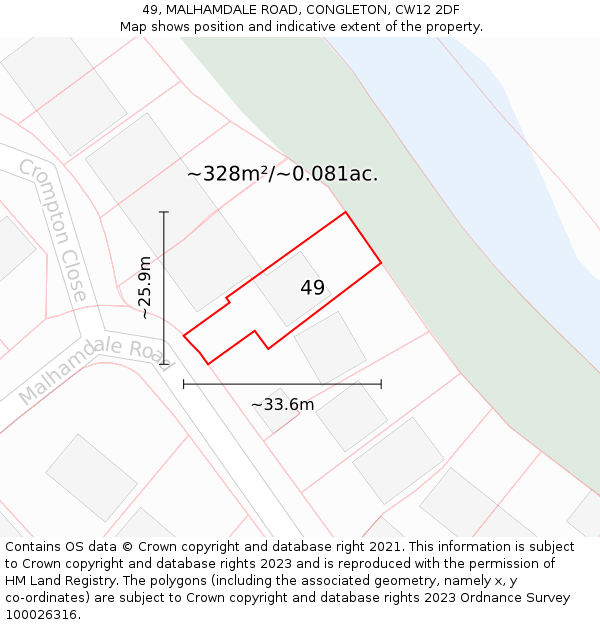 49, MALHAMDALE ROAD, CONGLETON, CW12 2DF: Plot and title map