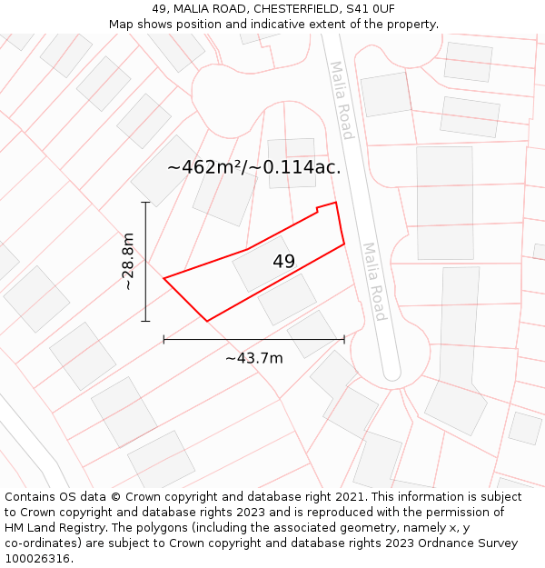 49, MALIA ROAD, CHESTERFIELD, S41 0UF: Plot and title map