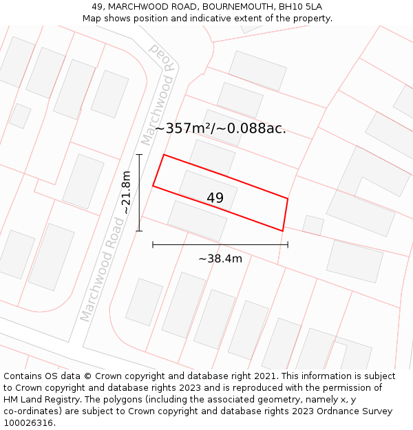 49, MARCHWOOD ROAD, BOURNEMOUTH, BH10 5LA: Plot and title map