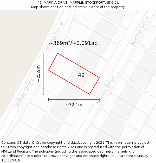 49, MARINA DRIVE, MARPLE, STOCKPORT, SK6 6JL: Plot and title map