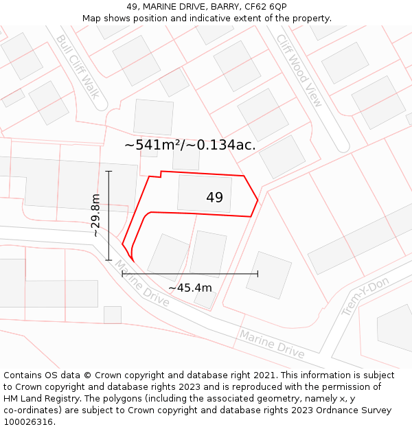 49, MARINE DRIVE, BARRY, CF62 6QP: Plot and title map