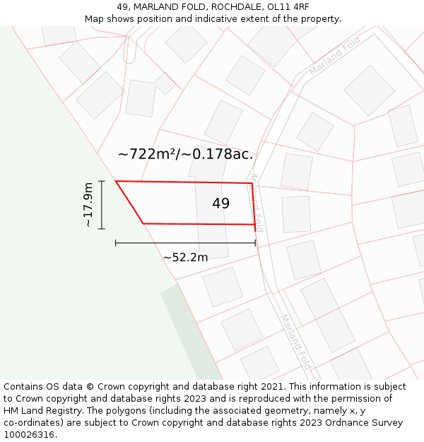 49, MARLAND FOLD, ROCHDALE, OL11 4RF: Plot and title map