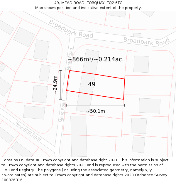 49, MEAD ROAD, TORQUAY, TQ2 6TG: Plot and title map