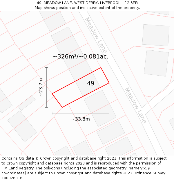 49, MEADOW LANE, WEST DERBY, LIVERPOOL, L12 5EB: Plot and title map