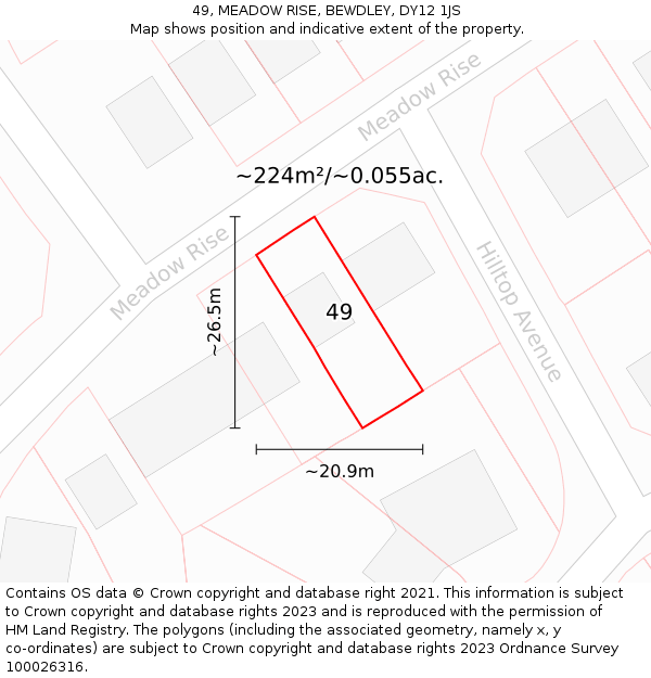 49, MEADOW RISE, BEWDLEY, DY12 1JS: Plot and title map