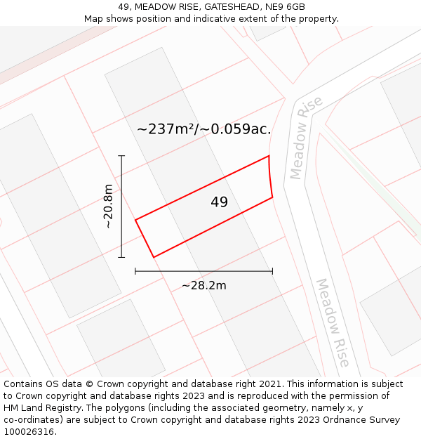 49, MEADOW RISE, GATESHEAD, NE9 6GB: Plot and title map