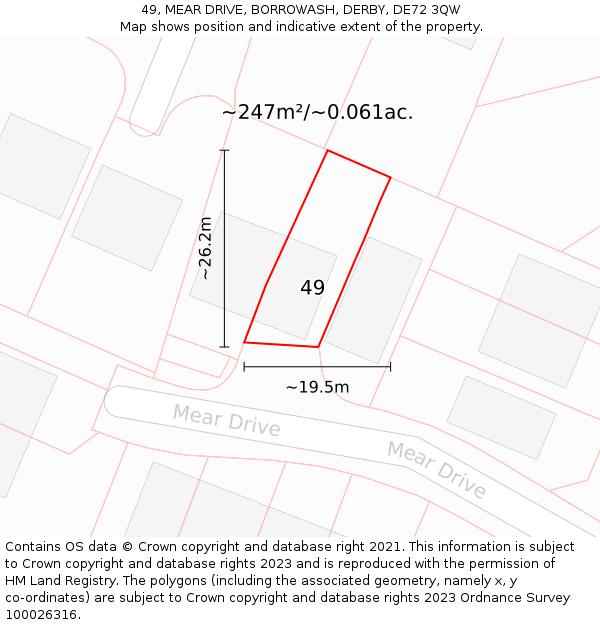 49, MEAR DRIVE, BORROWASH, DERBY, DE72 3QW: Plot and title map