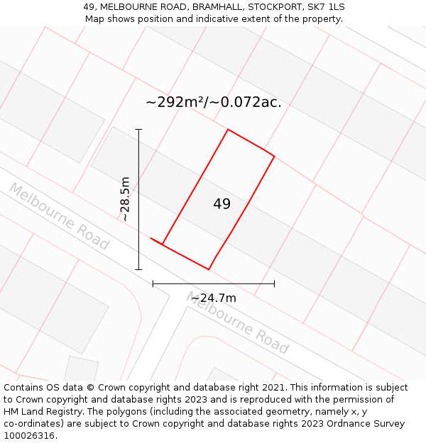 49, MELBOURNE ROAD, BRAMHALL, STOCKPORT, SK7 1LS: Plot and title map